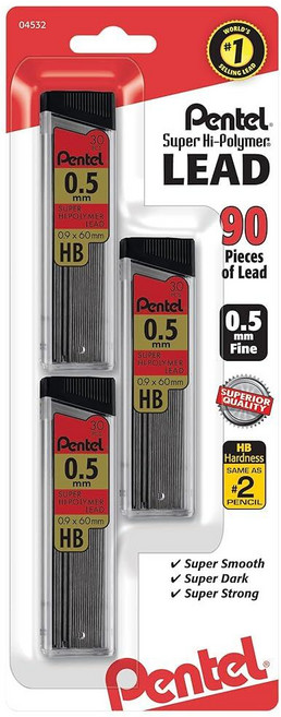 펜텔 슈퍼 하이 폴리머 샤프심 HB 0.5mm 3개 1세트, 펜텔 슈퍼 하이 폴리머 샤프심 HB 0.5mm 3개 1