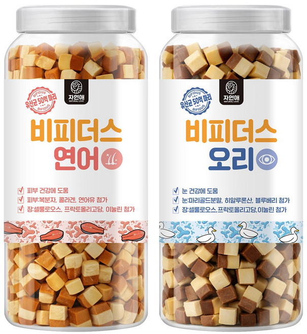 자연애보틀 강아지간식 유산균샌드, 1세트, 1kg, 혼합맛(비피더스연어&오리)