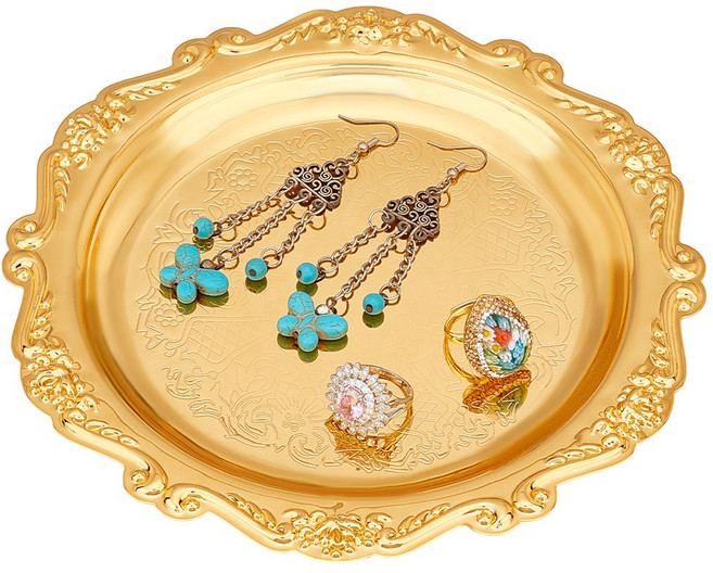 철제 서빙 트레이 스낵 케이크 푸드 라운드 골든 19.7x20x1.7cm