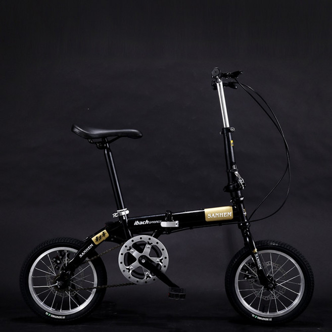 16인치 14인치 접는 미니 초경량 휴대용 성인 학생 어린이 미니벨로 자전거, 1.25-1.75높이에적합한고광택블랙의14인치, 1개, 160cm