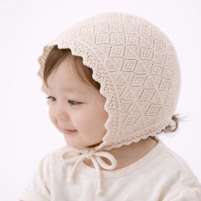 앨리홈 펀칭컬러아일렛보넷 아기 아동 모자 신생아 유아 여아 봄 가을 끈 보넷