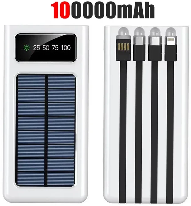 샤오미 태양광 보조배터리 대용량 양방향 고속 충전 내장 케이블 외장 200000mAh, 04 White 100000mAh