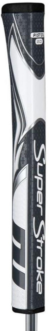 SuperStroke Zenergy 피스톨 2.0 골프 퍼터 그립 테이퍼 없는 향상된 SPYNE 기술 새로운 멀티 존 텍스처링 및 테크 포트 그레이/화이트, Grey/White, Pistol 2.0