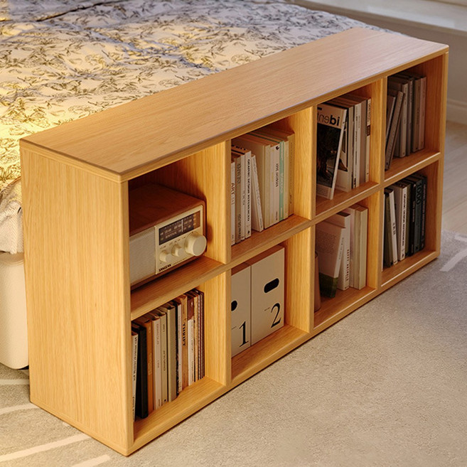 하루꿈 격자 오픈책장 대용량 다용도 수납 진열장 조립식 DIY 책꽂이 낮은책장 거실 침실 사무실 책장, 2단, 원목색