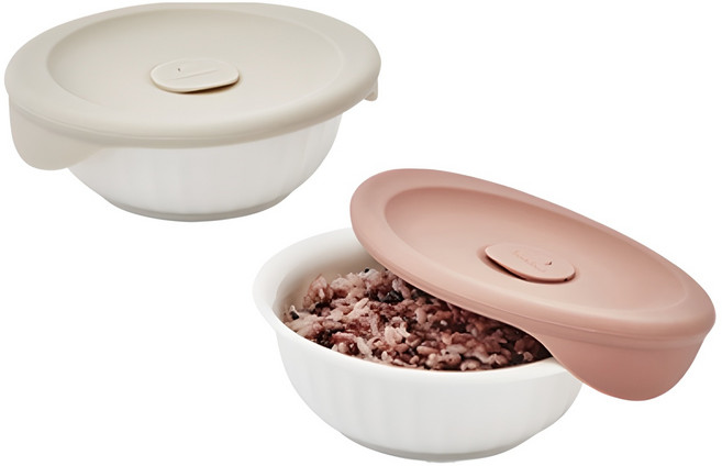 락앤락 바로 한끼 도자기 밥용기, 1세트, 몸체 355ml 2p + 뚜껑캡 2p