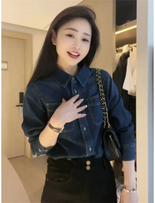 復古牛仔襯衫女長袖 韓版寬鬆休閒襯衣外套