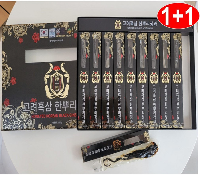 1+1 고려 금산 인삼 흑삼 절임 말랭이 진과 한뿌리 정과 추석 선물세트 +쇼핑백, 2박스, 220g