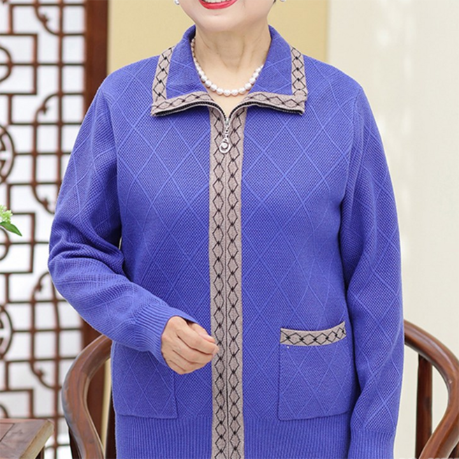 11 노인복 여 긴팔 니트 엄마장 집업 야상 할머니장 스웨터 D2A17 428