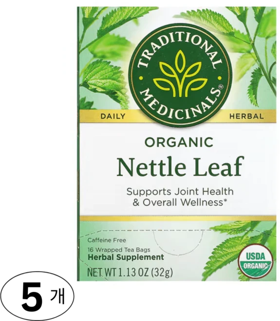 Traditional Medicinals 유기농 쐐기풀 잎 디카페인 티백, 32g, 16개입, 5개 - 쿠팡