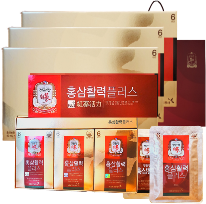 정관장 6년근 홍삼활력 30포 1200ml 플러스+쇼핑백 가정의달 추석 설 명절 선물세트(보자기포함) 1개, 90개, 40ml