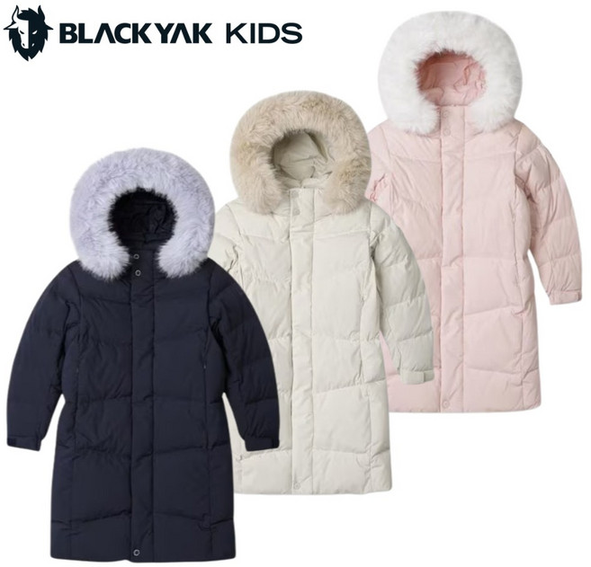 [매장발송] 블랙야크 키즈 아동용 롱다운 자켓 점퍼 롱패딩 방한 보온 덕다운 퍼 탈부착