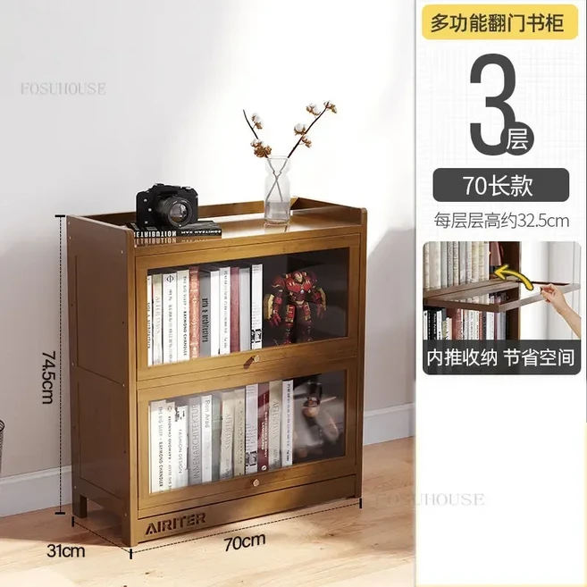 바닥형 어린이 책장 심플한 책꽂이 가정용 거실 벽 수납장 모던한 대나무 수납 선반 Zn Z, 03 70cm-3 layer