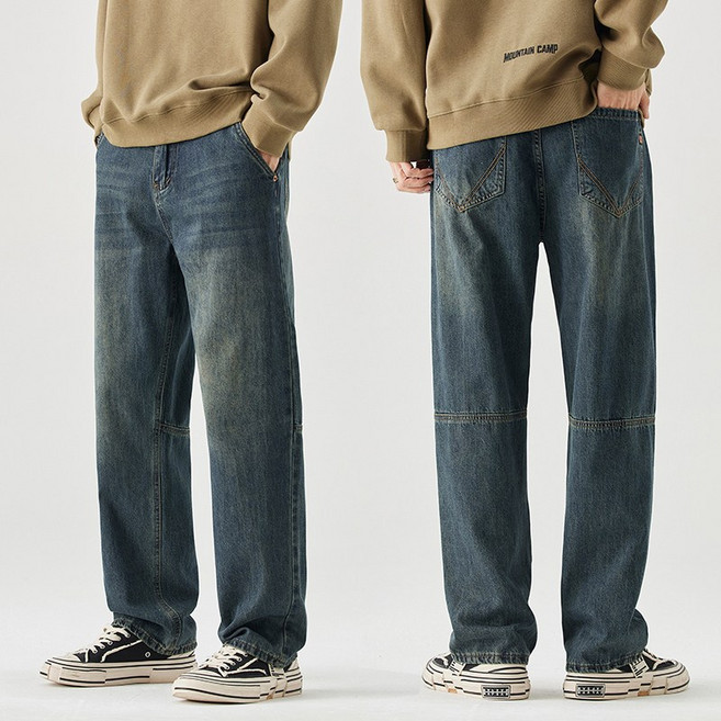 wassup 남자 와이드 청바지 빈티지 워싱 루즈핏 스판 일자핏 통바지
