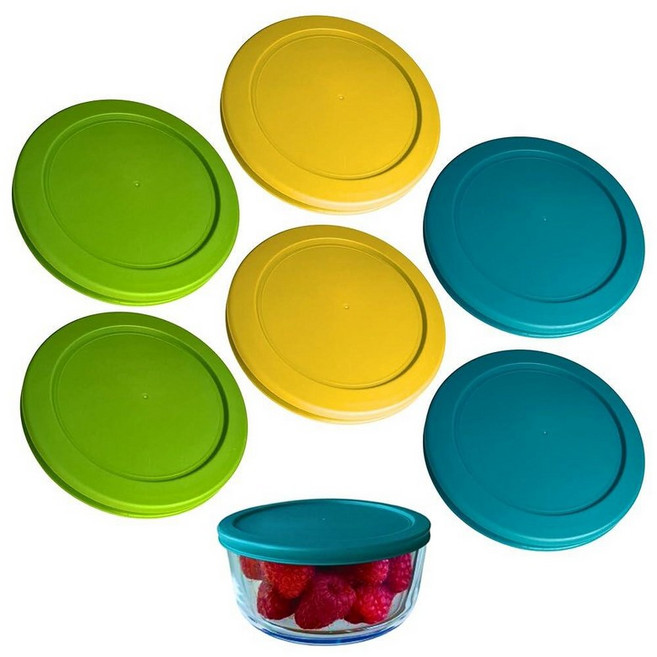 Klare Ware 7컵/1.65L 터키석 옐로우 스프링 그린 교체용 뚜껑/커버 Pyrex 7202-PC 1.6kg(56온스) 앵커 호킹 및 KlareWare 보관 그릇 *, 6 Pack, 터키석, 옐로우, 스프링 그린