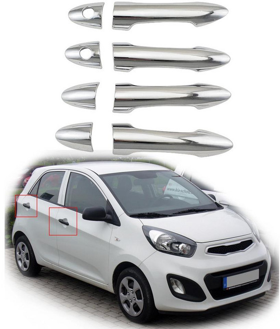 피칸토 모닝 크롬 자동차 도금 문짝 핸들 커버 트림 페이스트 스타일, 1개, 색상: 1. 2011-2015 morning