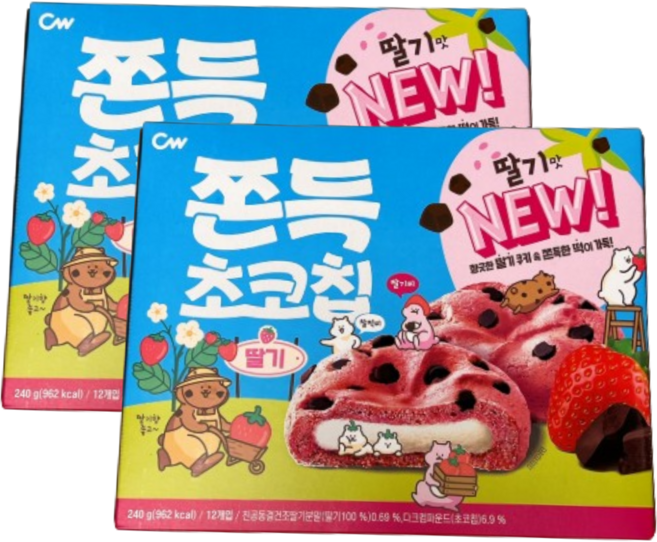 쫀득초코칩 딸기, 2개, 240g