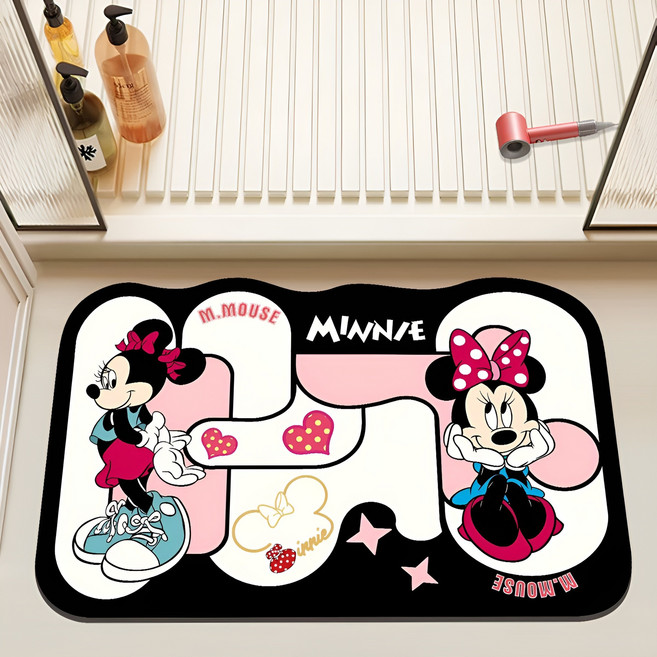 현관 발매트 화장실 입구 욕실 발매트 규조토 미끄럼 방지 매트, 화이트블랙 빨간 모자