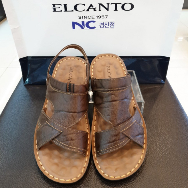 엘칸토 NC경산점 [남성 쿠션 샌들] 천연가죽 소가죽 쿠션up 슬리퍼형 남성캐주얼 샌들