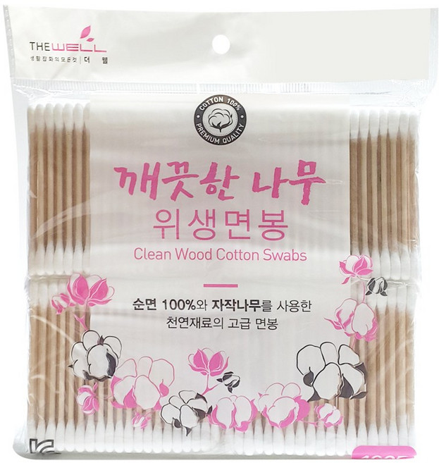 깨끗한나무 위생면봉 400개입/일회용/순면/귀이개/나무/면봉/귀후비개/깨끗한나무/더웰, 1개입, 1개