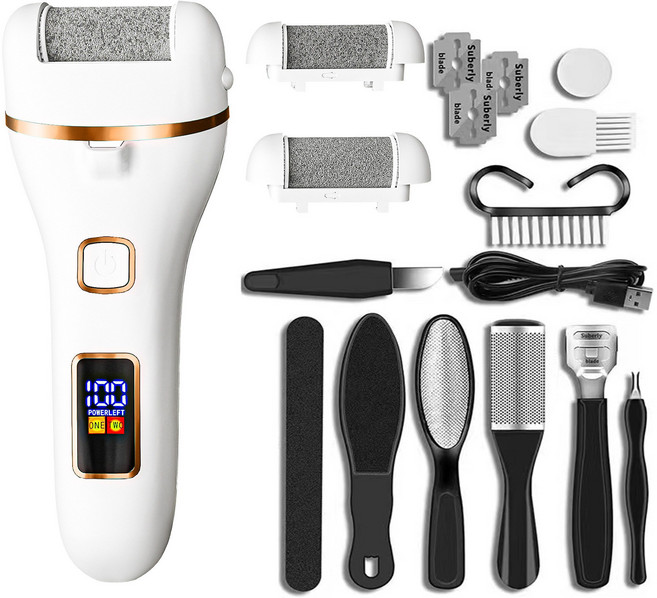 跨境智能電動磨腳器修腳磨腳石數顯去死皮修腳修足除老繭神器廠家, 1個, 711磨腳器白金香檳色+套餐:如圖所示