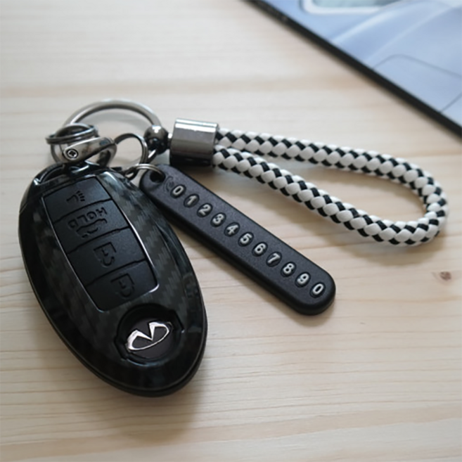 인피니티 카본 키케이스 Q50 G25 G35 G37 M35 M37 키홀더, 옵션07) 인피니티 4버튼 B타입-블랙, 위빙키링(레드)