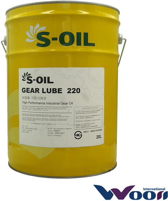 에스오일 기어 루브 220 20L 산업용 공업용 극압 기어오일 (피팅 방지 에너지 절감), 1개