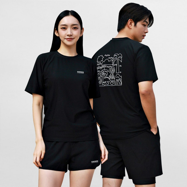 [자체제작] 서프라이더 남녀 상하의 2장세트 오버핏 반팔래쉬가드 반팔수영복 체형커버 루즈핏 빅사이즈 ~3XL 까지/SURFRIDER