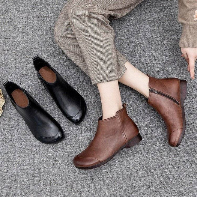 TKX 엄마신발 여성 겨울 가죽 심플 디자인 편안한 짧은 부츠 지퍼 방수 부드러운 K87