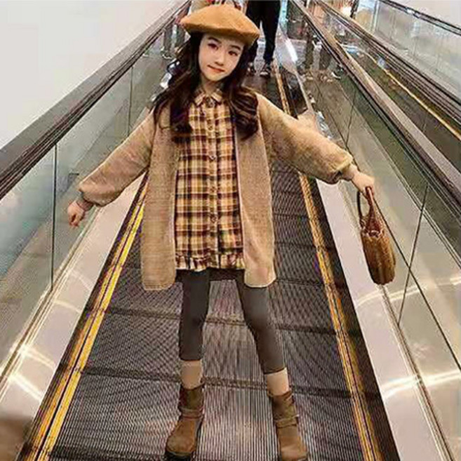 헬로가든 브론디체크 롱셔츠+가디건