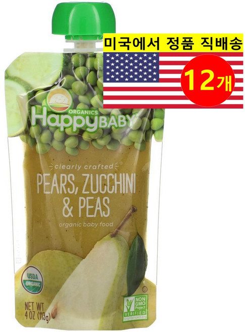 Happy Family Organics 6개월 이상 유아용 오가닉 과일 곡물 퓨레 이유식 113g 6개, 12개