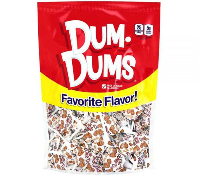 Dum Dums 과일 후루츠 덤덤 체리 롤리팝 개별 포장된 사탕 가방 단일 맛 고급 50개, 루트 비어, 1개