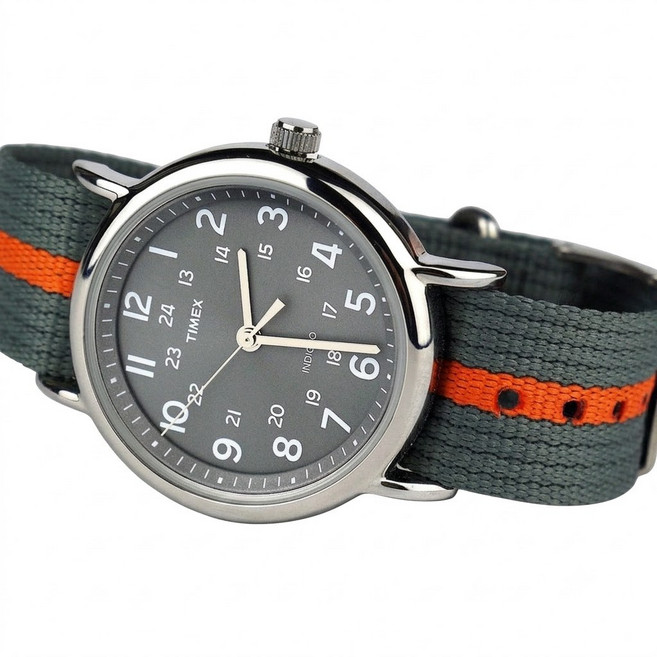 타이맥스 위캔더 남녀공용 나일론 손목시계 38mm 오렌지&그레이 투톤 밴드 TIMEX