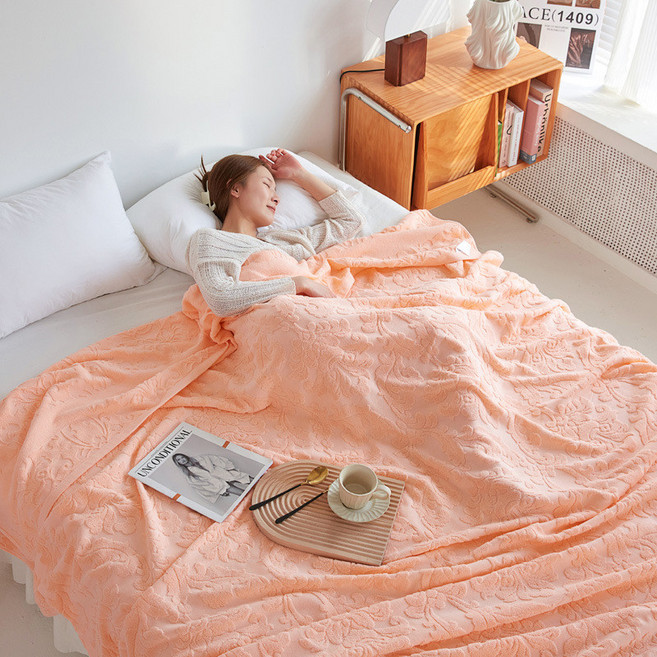 자카드 면 여름이불 성인용 순면 에어컨 담요 침대시트 빈티지 스타일 가정용 퀼트, 유럽식 오렌지 색상