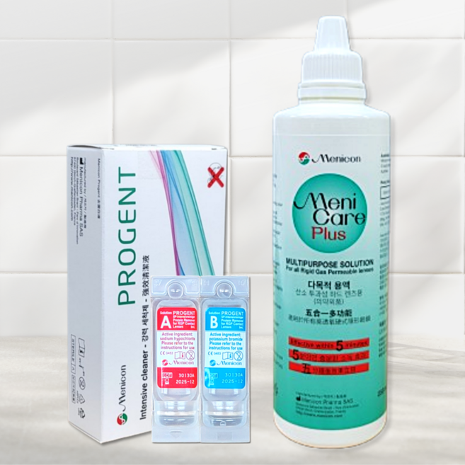 메니케어플러스 드림렌즈 하드 렌즈 세척액 보존액+메니콘프로젠트 렌즈 단백질 제거, 1세트, 5ml, 메니케어1개, 프로젠트1팩(전용통 없음)