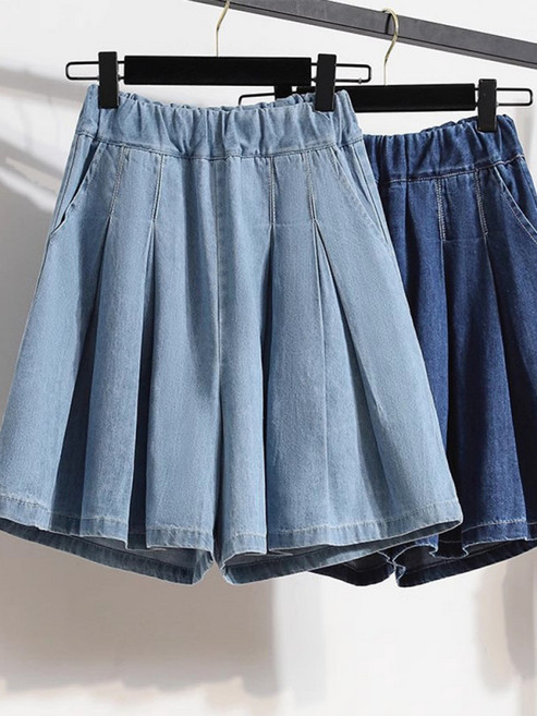 여성 여름용 하이웨이스트 텐셀 데님 스커트팬츠 아이스실크 소재의 A라인 반바지 데일리룩