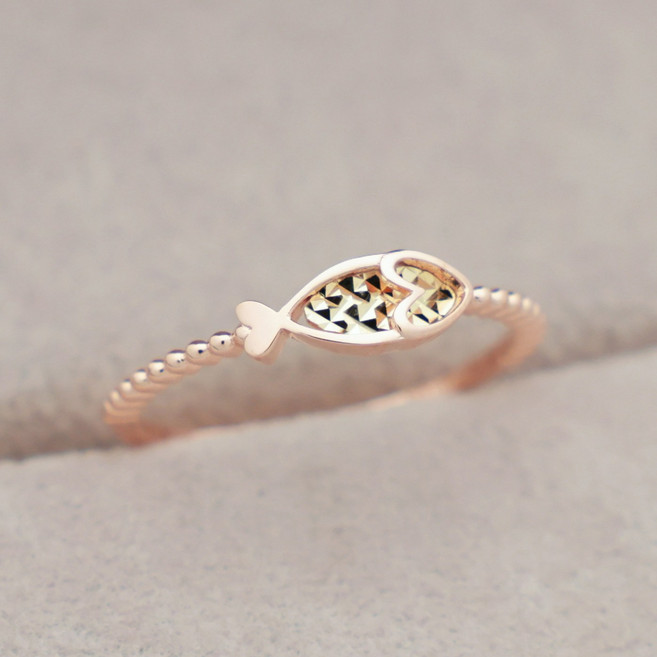 14k 18k 로즈골드 물고기 볼륨 반지 컷팅 모녀 우정 행운 패션 심플 데일리 선물 레이어드R316체리스쥬얼리
