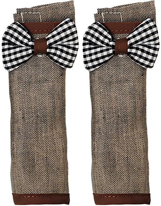 리본 포인트 패브릭 일자형 방문 손잡이 커버 2개, 브라운