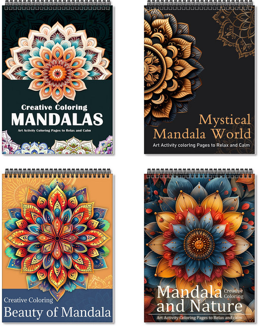 INCEROSE 만다라 색칠책 4권 세트: 마음의 평화를 위한 색칠책 4권, 스트레스 해소 세트, 텐간