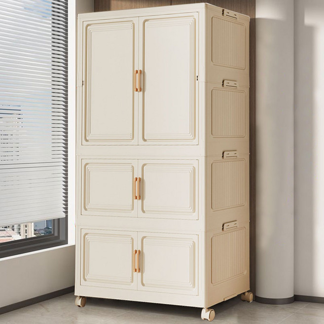 Ageye 더블도어 조립식 옷장 원룸 대용량 다용도 리빙박스 정리함 폴딩 옷장 수납장 비키니 옷장, 3 레이어 베이지색