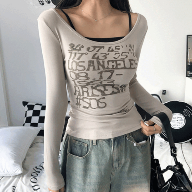 [y2k/1col] 루시드 슬림핏 유넥 레터링 긴팔 티셔츠