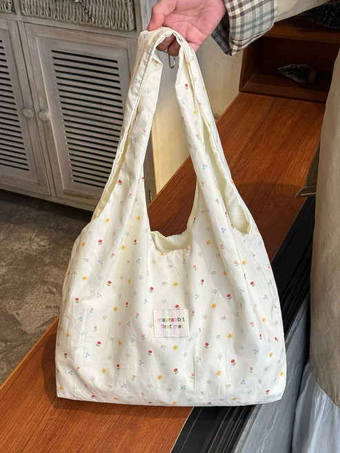 韓系碎花帆布包包女2026新款大容量單肩托特包慵懶感通勤腋下包