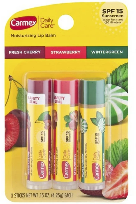 카멕스 데일리 케어 모이스처라이징 립 밤, 3개입, Fresh Cherry+Strawberry+Wintergreen - 쿠팡