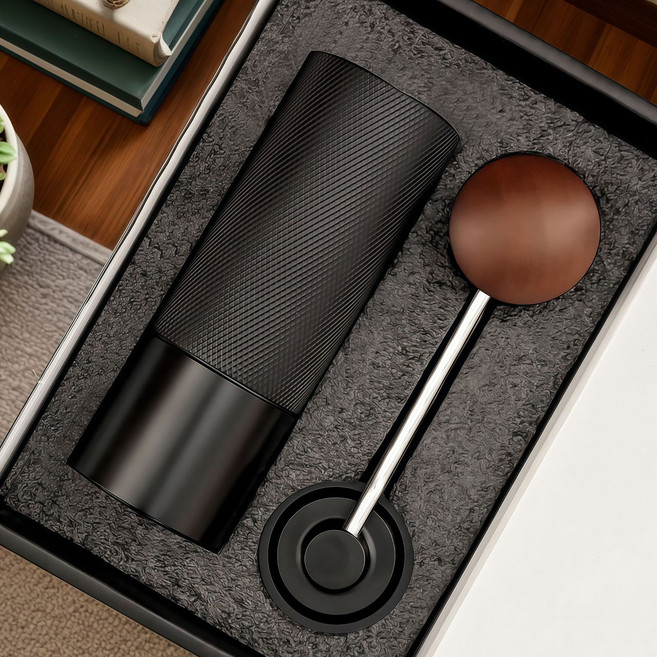 手搖磨豆機手磨咖啡機咖啡豆研磨機手動咖啡研磨器磨粉手搖咖啡機, 單個, 老式旋鈕調節-黑色(彩盒裝)