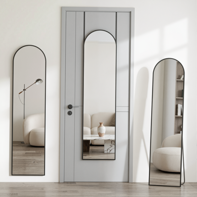 안토크 문걸이 전신거울 3in1 벽걸이거울 받침대 거치형거울 1400x350, 블랙(아치형)