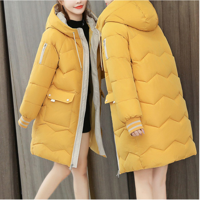 해피유통 여성 가을겨울 두꺼운 패딩 후드 긴 외투