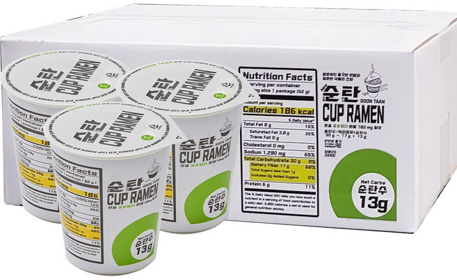 순탄 컵라면 얼큰한맛 저탄수 식이섬유 제로슈거 라면, 1박스