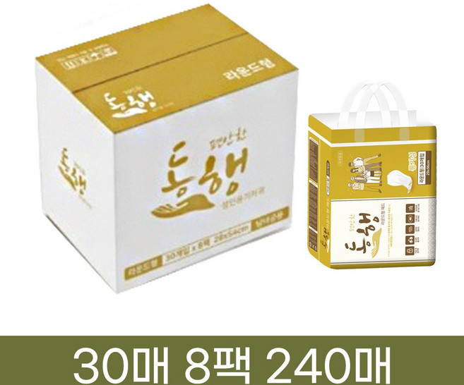 편안한동행 통기성 성인용 속기저귀 라운드형 일자형 패드 29x58cm, 8개, 30개입