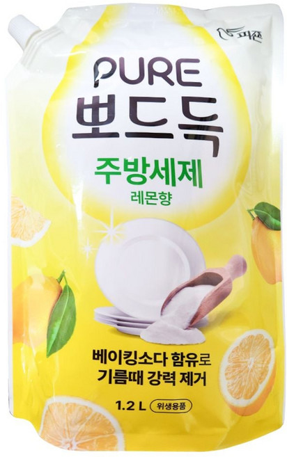 해피딜 피죤 퓨어 뽀드득 주방세제 리필 레몬향 1.2L 베이킹소다세제 베이킹소다, 1개