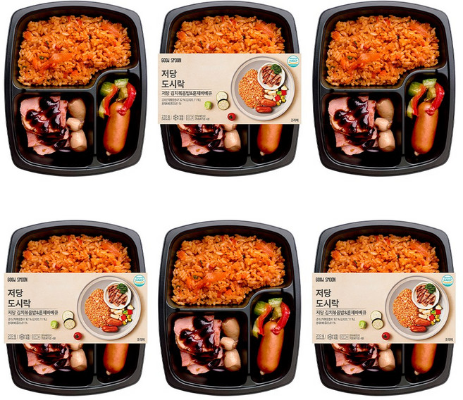 굿스푼 저당 식단 도시락 김치볶음밥 곤약 직장인 점심 배달 저당 김치볶음밥&훈제바베큐 210g 6팩 1세트 1260g (냉동), 6개