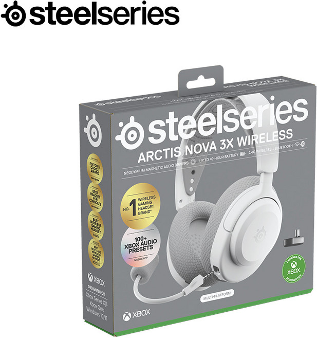 스틸시리즈 Arctis Nova 3XW 무선 게이밍 헤드셋 [Black or White or Aqua or Lavender], 화이트, ST-61690